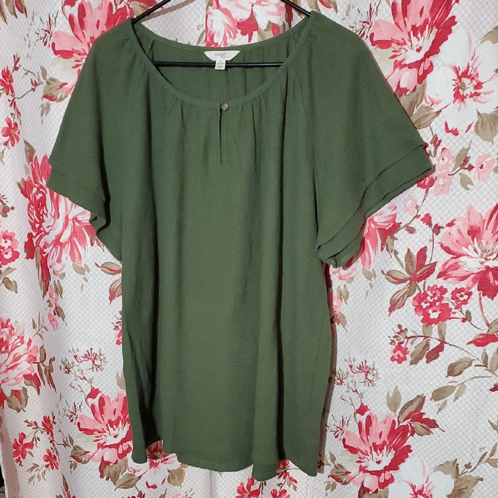 Terra & Sky Olive Green Blouse 1x